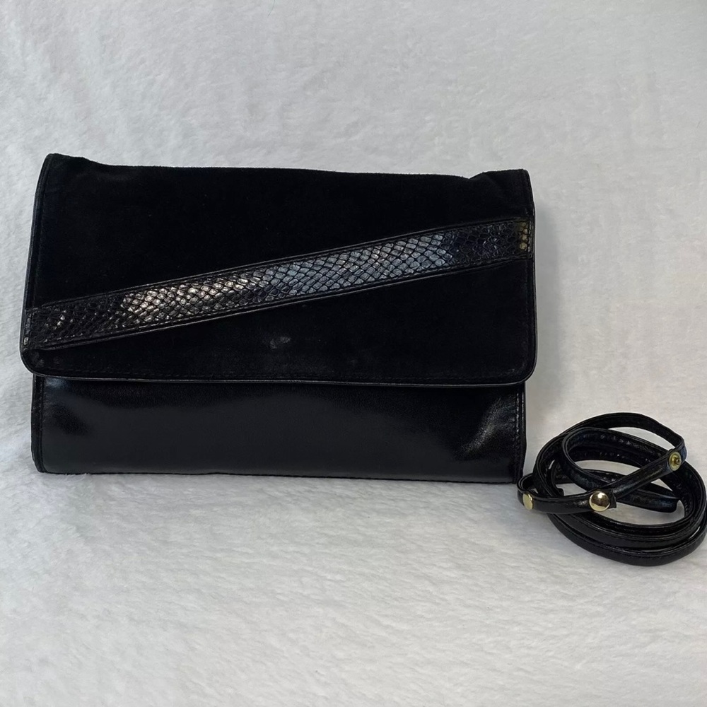 Vintage Italian Black Leather Suede Purse Handbag Made In Italy For Lazarus